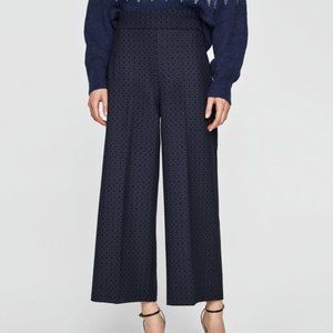 NWT Zara Navy/Black Jacquard Wide Leg Culotte Pant